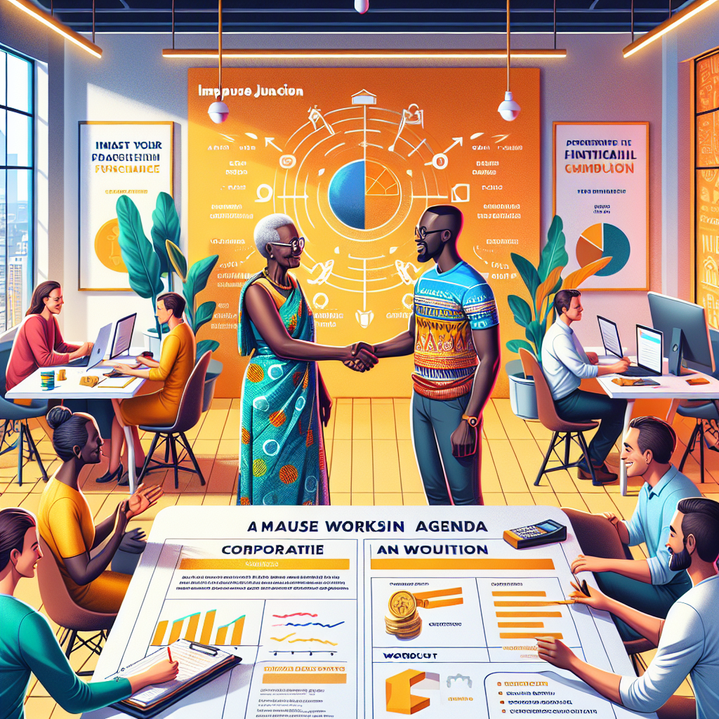 Impulsejunction facilitator shaking hands with a community leader in Accra after co-designing a financial habit workshop agenda in a collaborative office setting